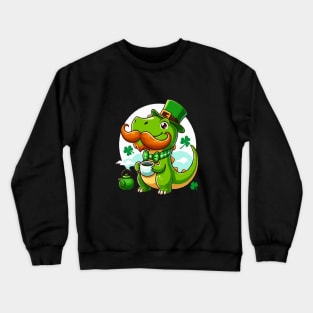 st patricks day Funny dinosaur with mustache love coffee Crewneck Sweatshirt